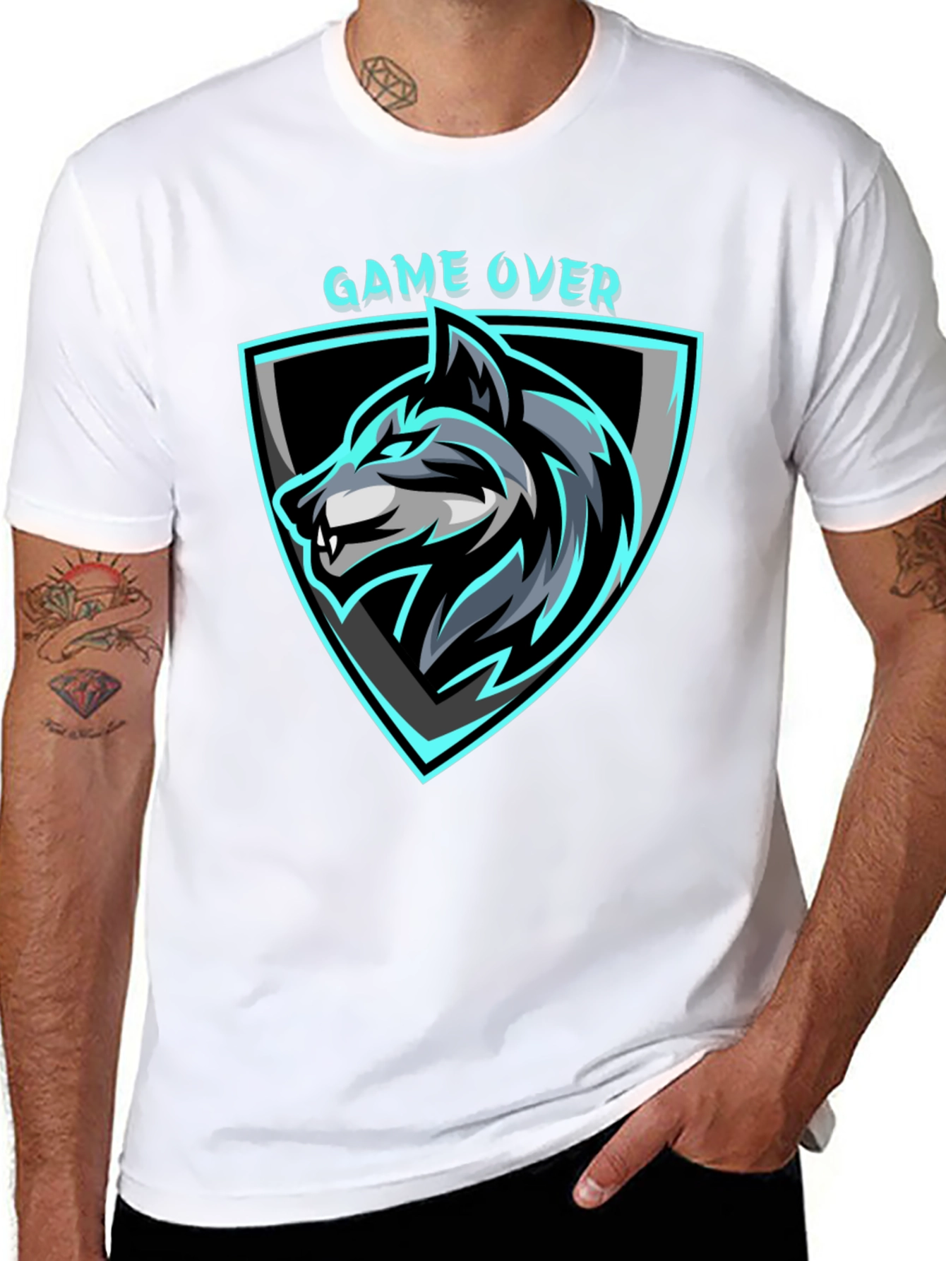 Game Over Wolf Graphic Black T-Shirt