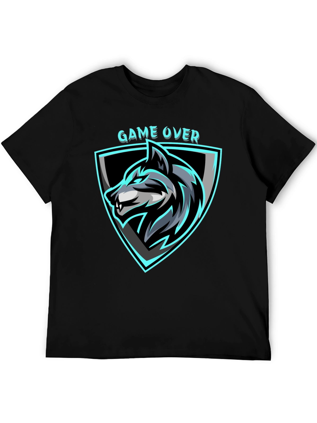 Game Over Wolf Graphic Black T-Shirt