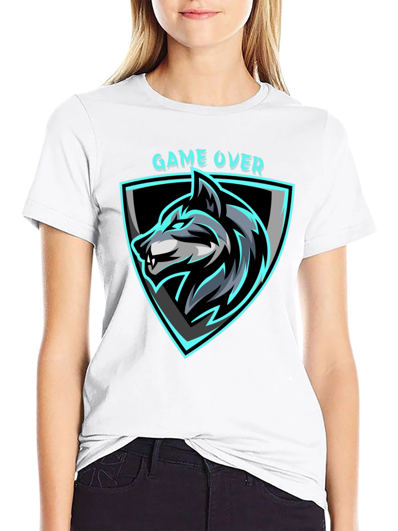 Game Over Wolf Graphic Black T-Shirt