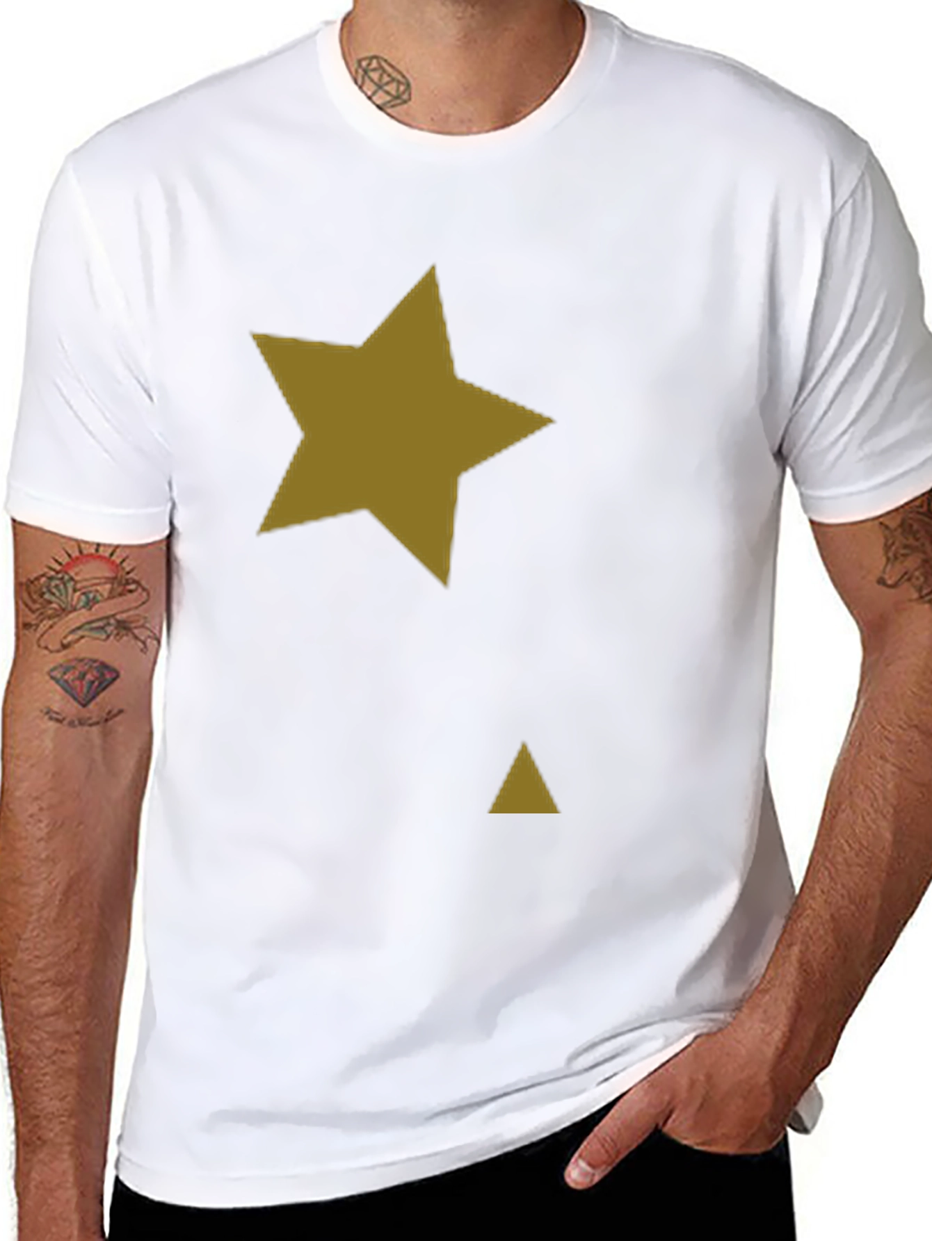 Black Tee with Gold Star & Triangle Graphic Print