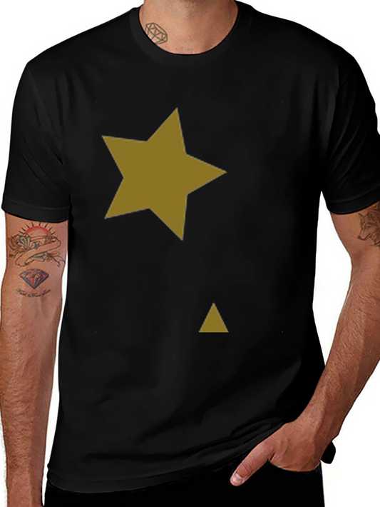 Black Tee with Gold Star & Triangle Graphic Print