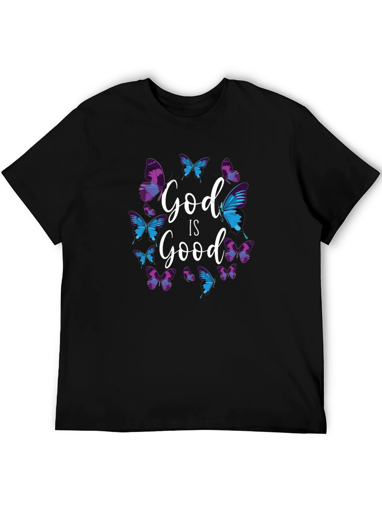 God Is Good Butterfly Graphic Black T-Shirt