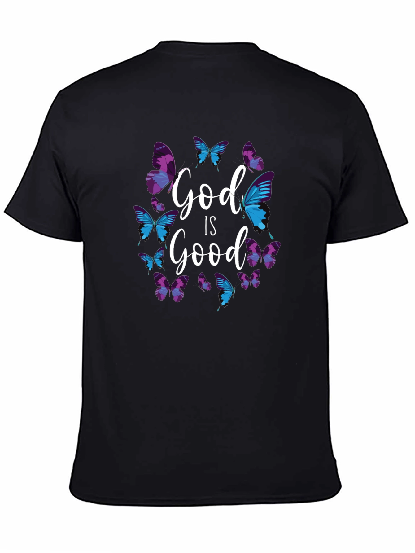 God Is Good Butterfly Graphic Black T-Shirt