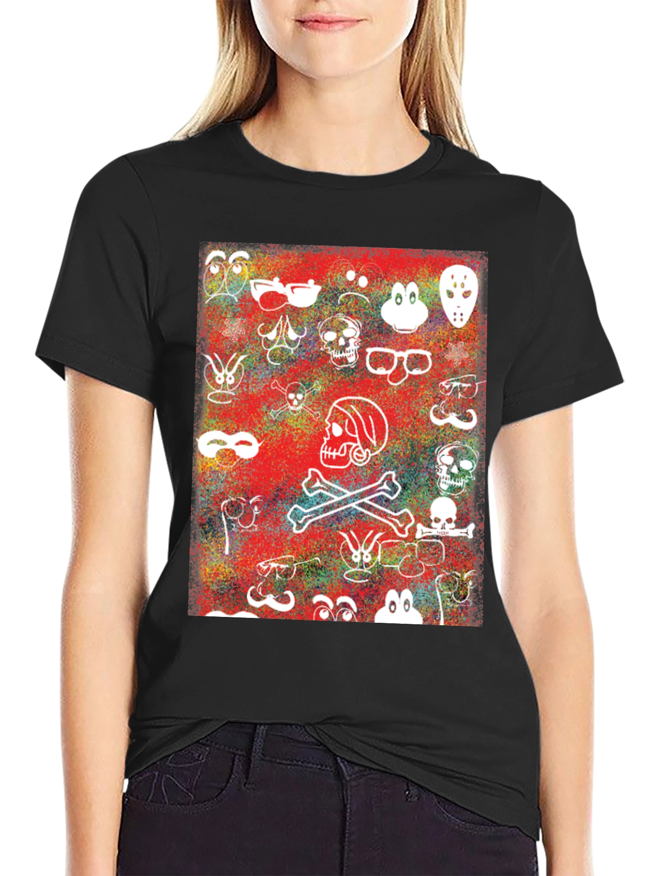 Skull & Character Graphic Print T-Shirt