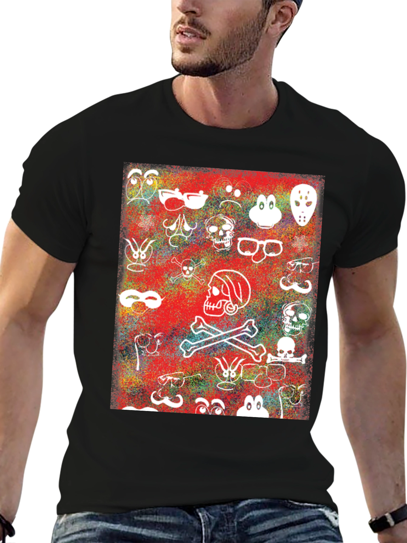 Skull & Character Graphic Print T-Shirt