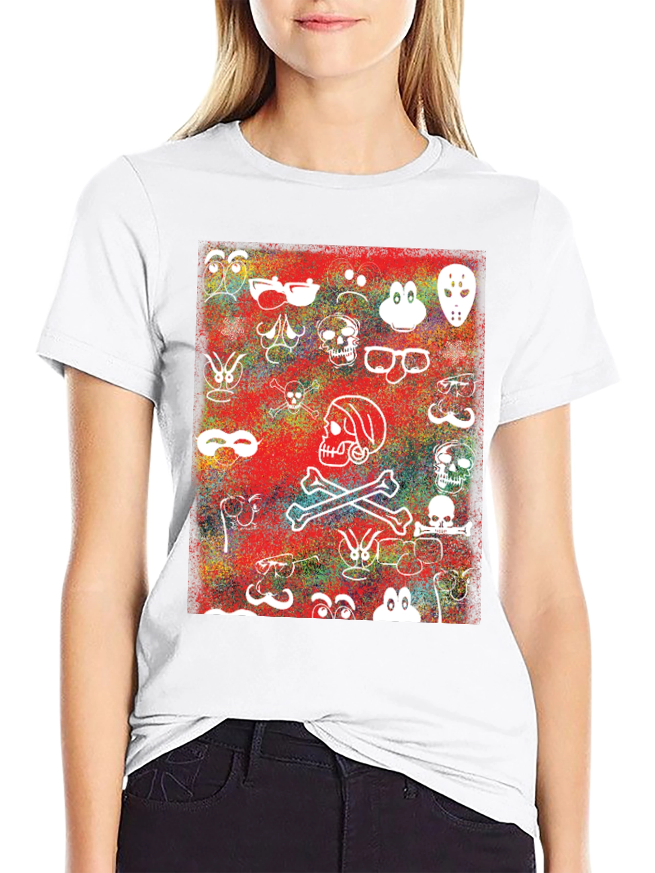 Skull & Character Graphic Print T-Shirt