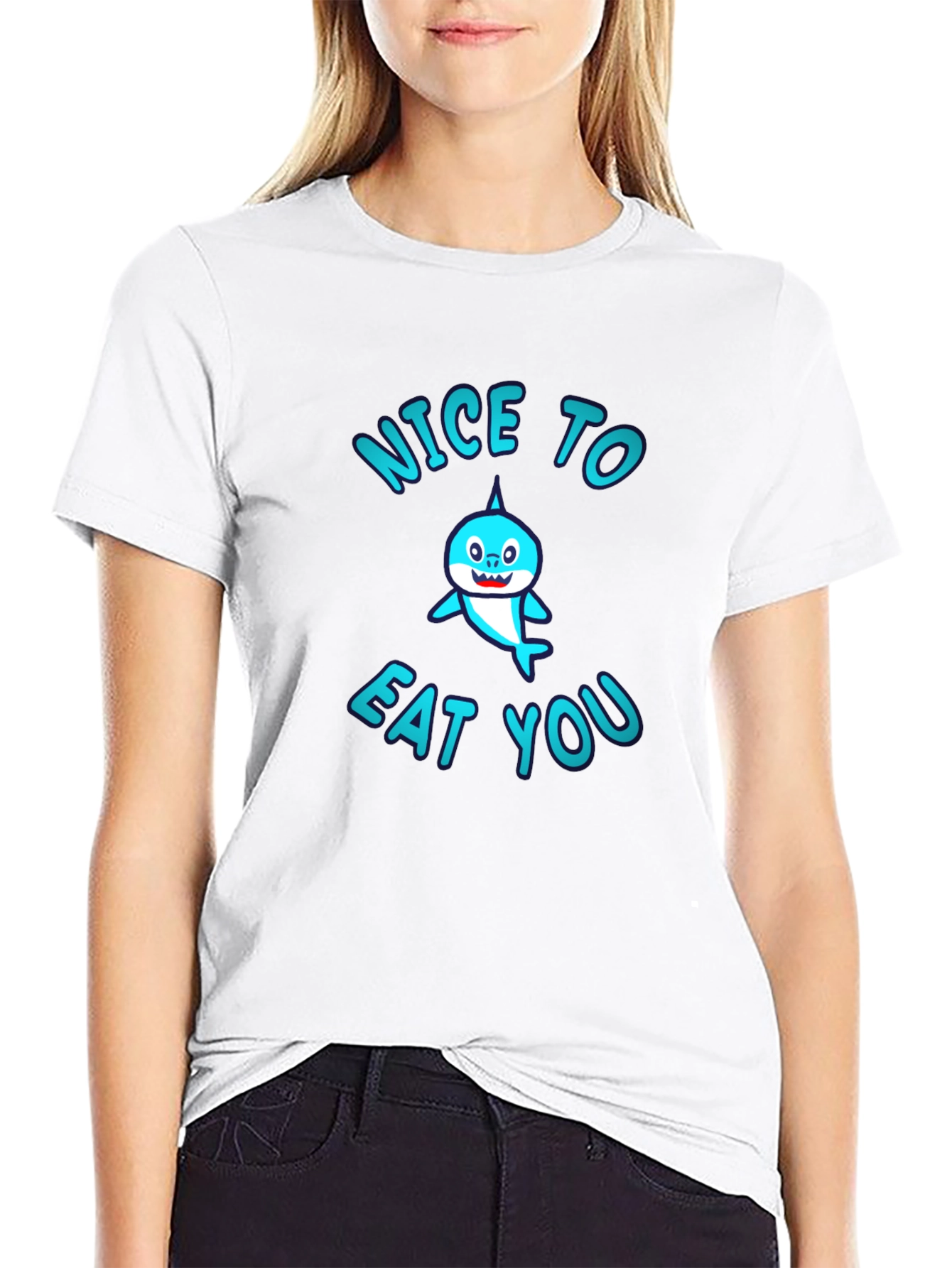 Nice To Eat You Shark Graphic T-Shirt - Black