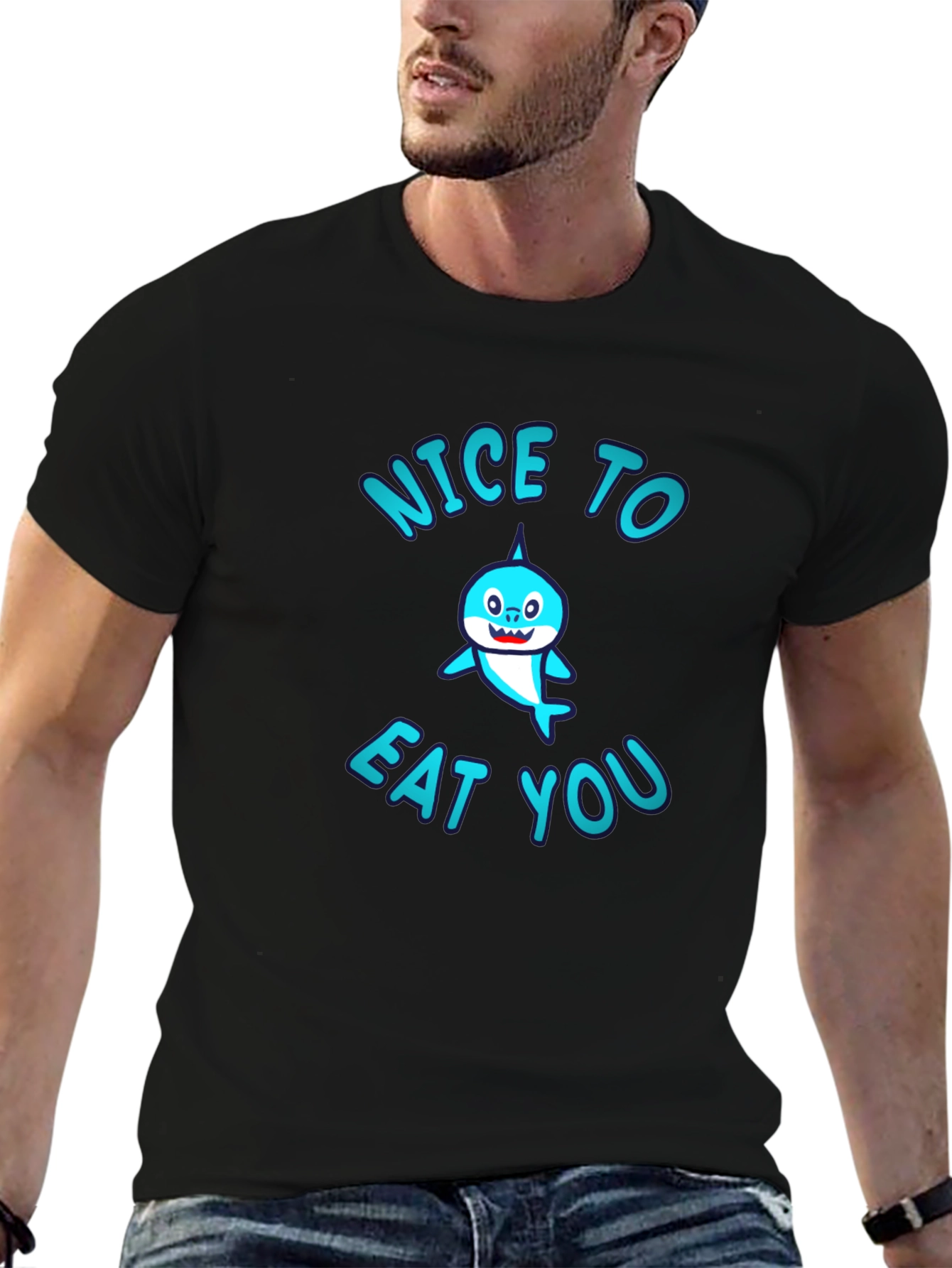 Nice To Eat You Shark Graphic T-Shirt - Black