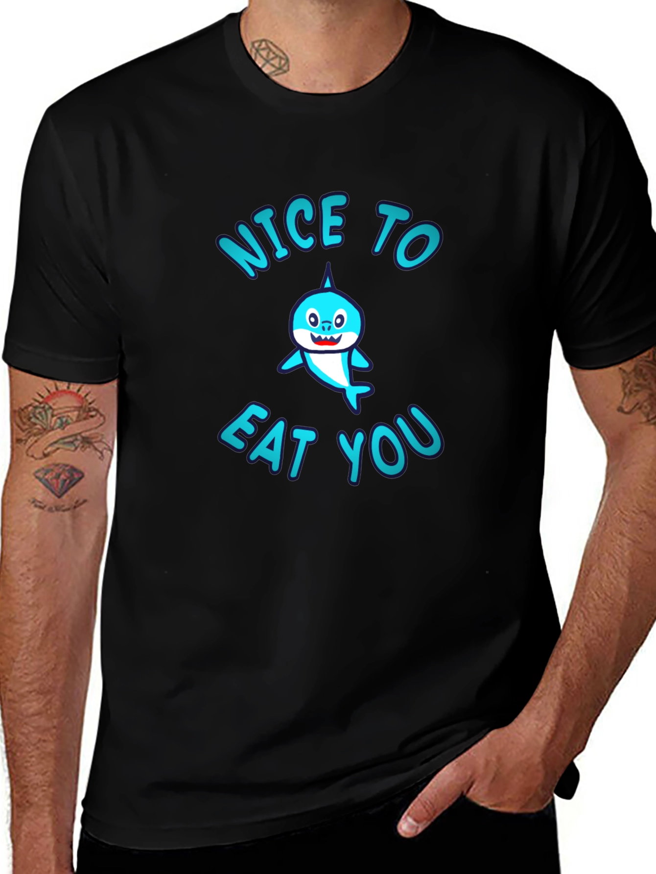 Nice To Eat You Shark Graphic T-Shirt - Black