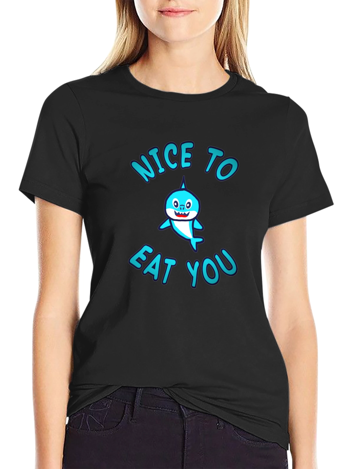 Nice To Eat You Shark Graphic T-Shirt - Black