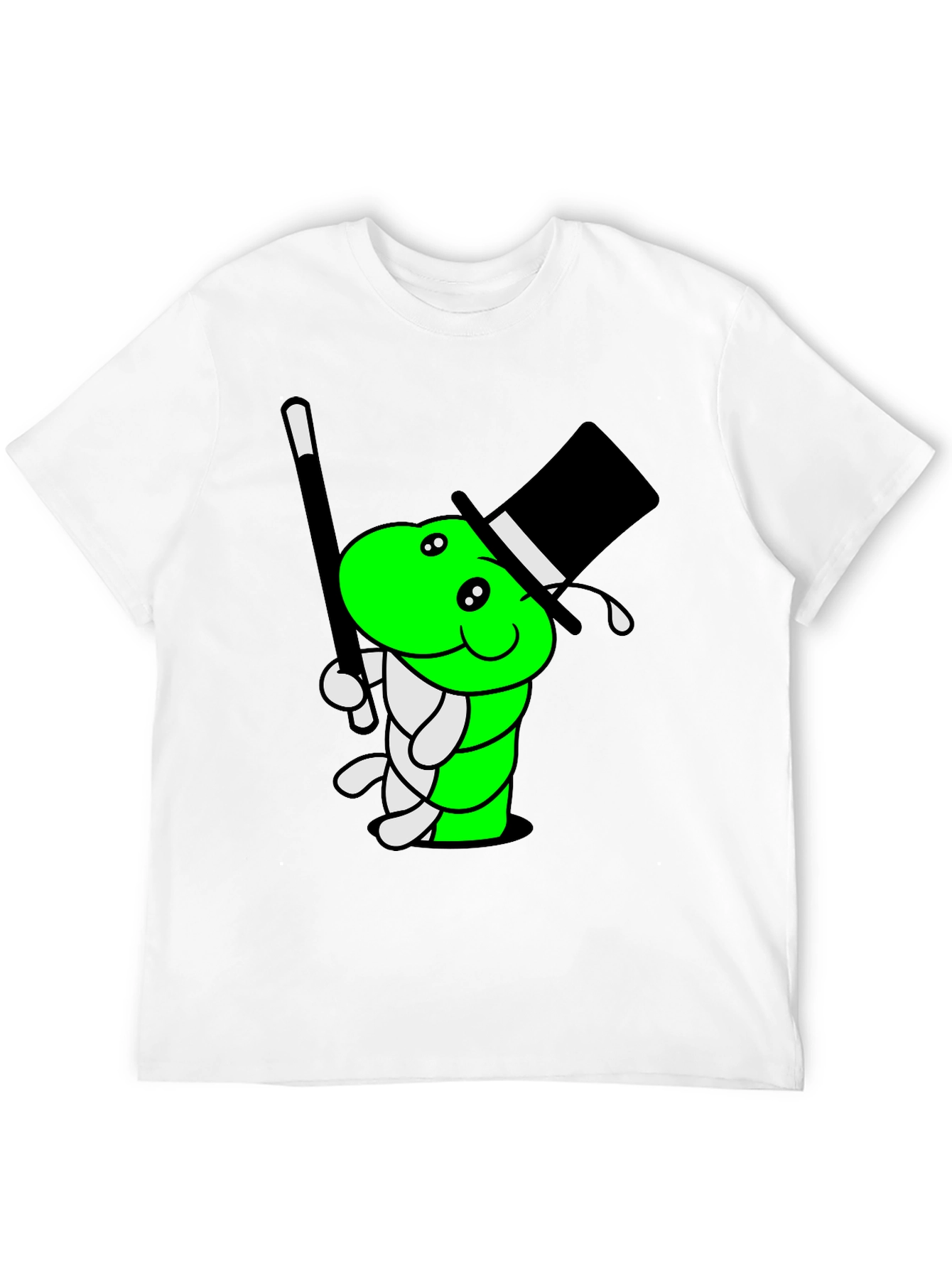 Cartoon Magician Worm Graphic Tee - Black Cotton