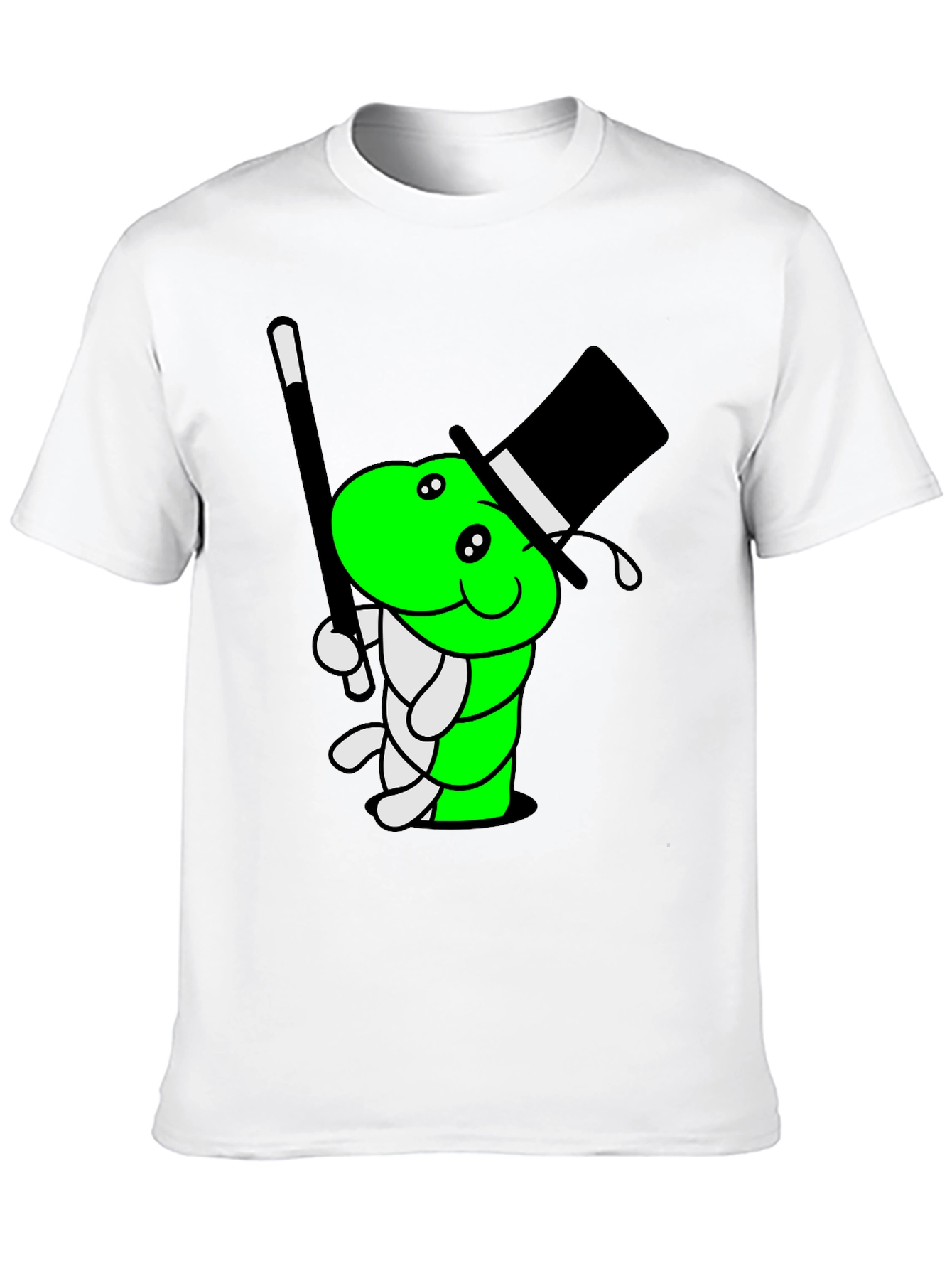 Cartoon Magician Worm Graphic Tee - Black Cotton
