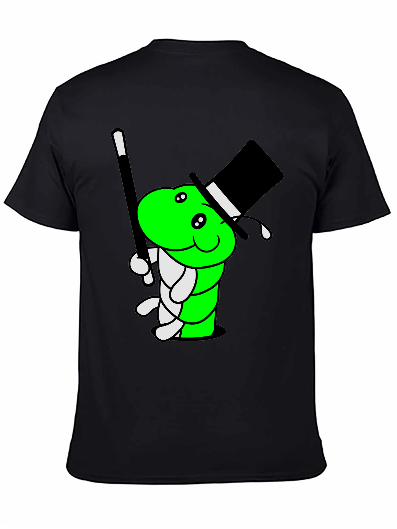 Cartoon Magician Worm Graphic Tee - Black Cotton