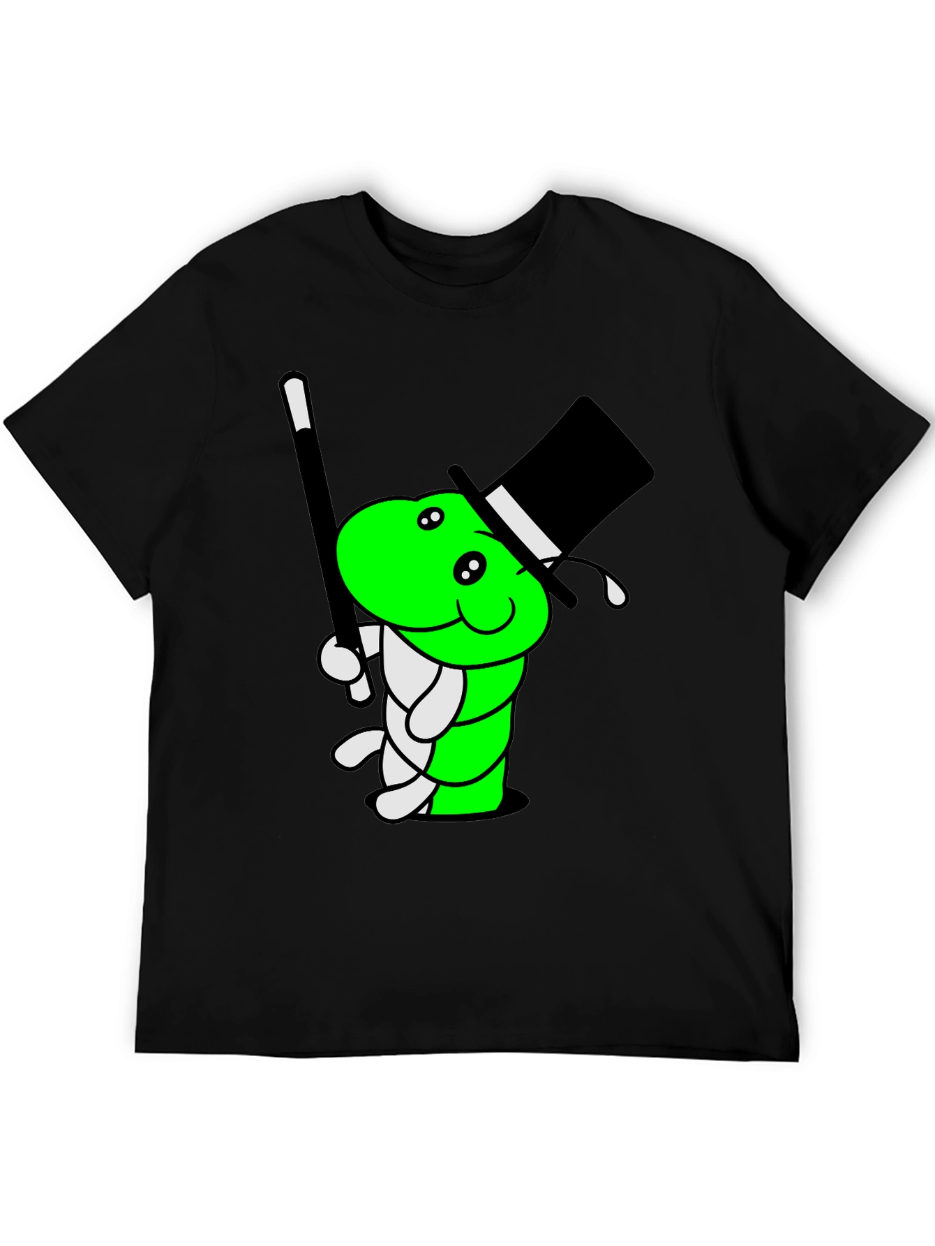 Cartoon Magician Worm Graphic Tee - Black Cotton