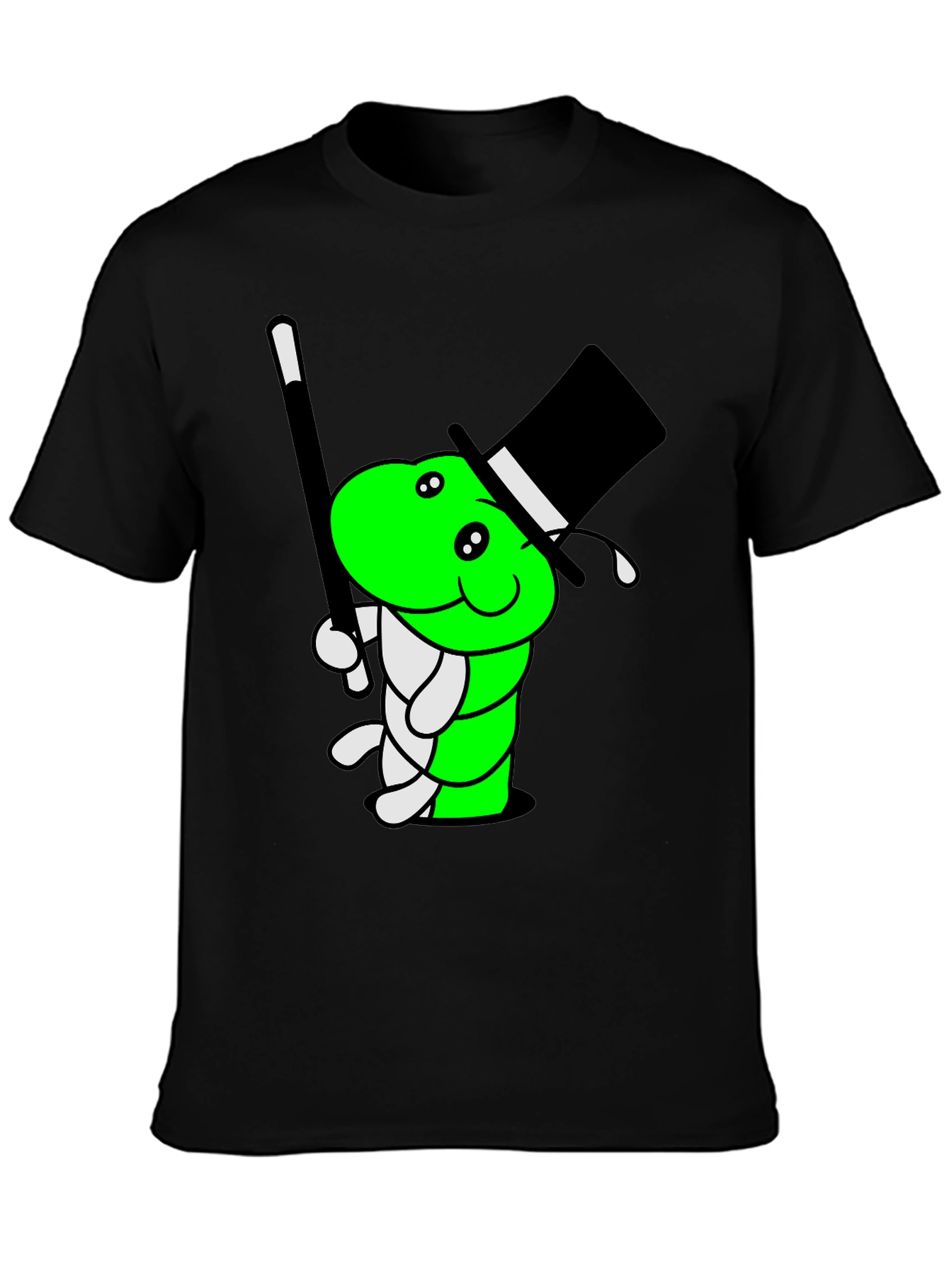Cartoon Magician Worm Graphic Tee - Black Cotton