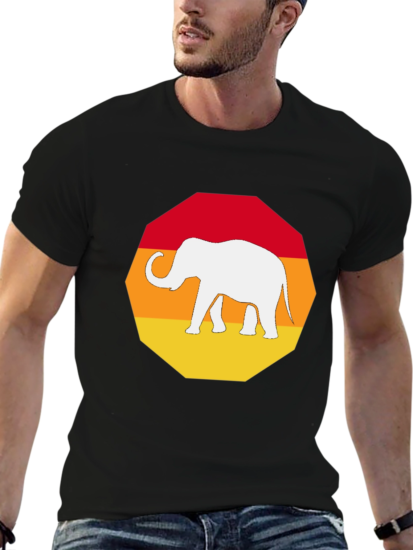 Retro Elephant Graphic T-Shirt - Mens Black Tee