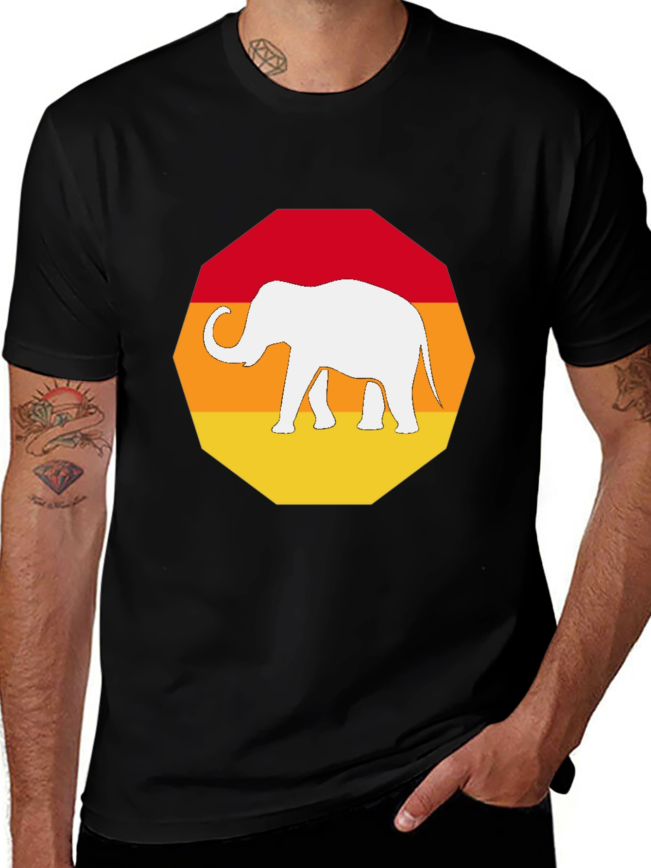Retro Elephant Graphic T-Shirt - Mens Black Tee