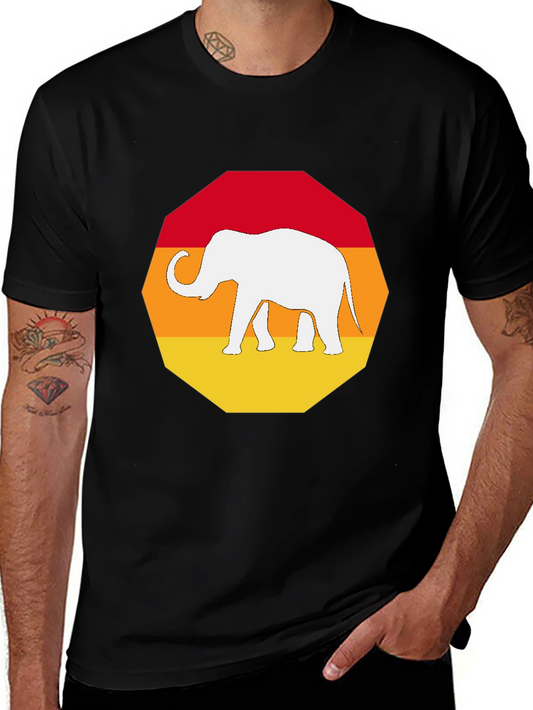 Retro Elephant Graphic T-Shirt - Mens Black Tee