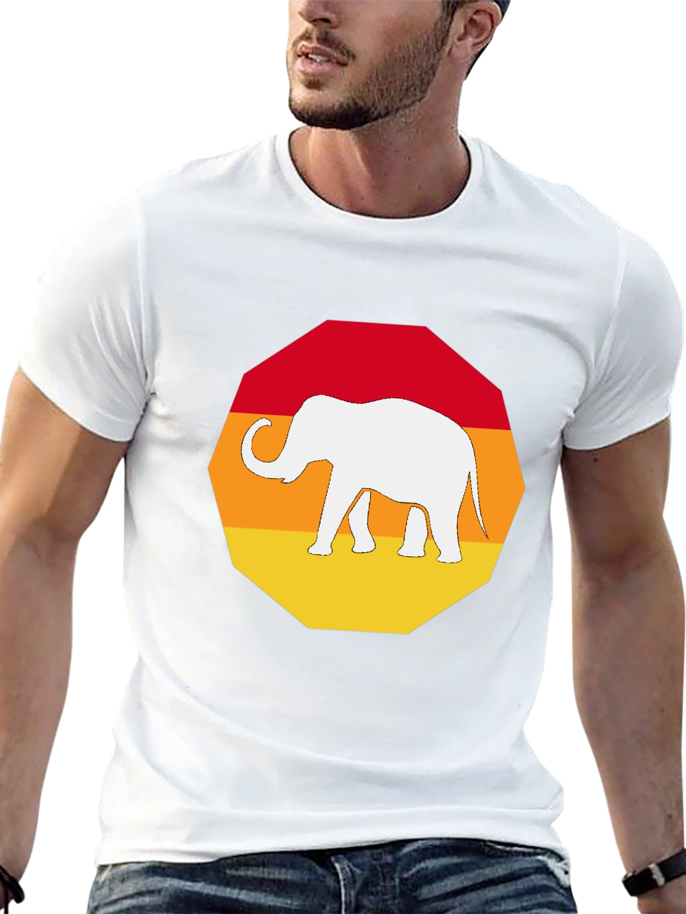 Retro Elephant Graphic T-Shirt - Mens Black Tee