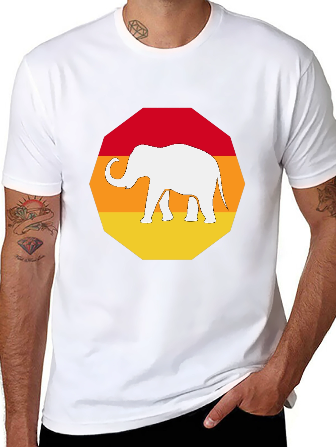 Retro Elephant Graphic T-Shirt - Mens Black Tee