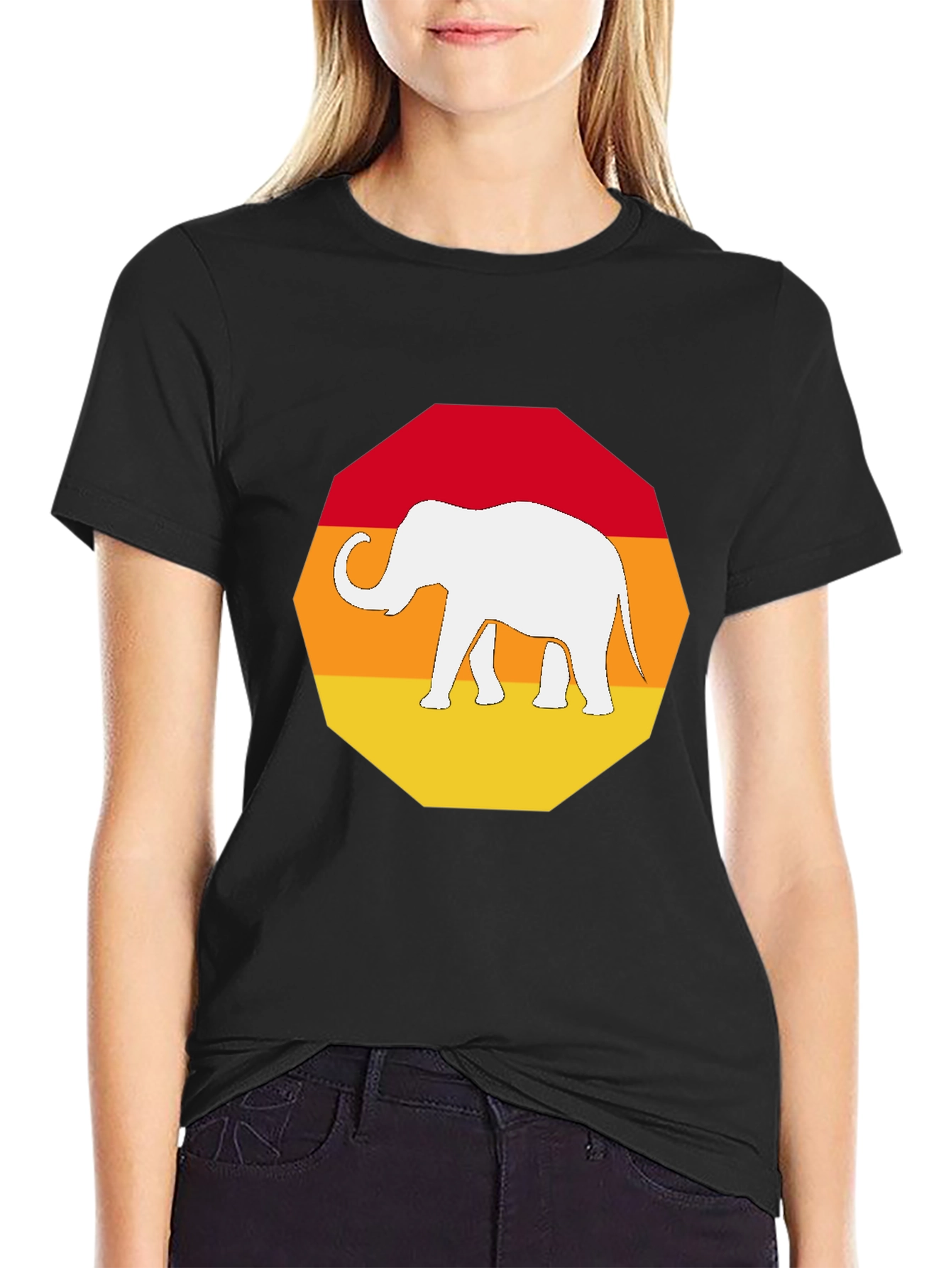 Retro Elephant Graphic T-Shirt - Mens Black Tee