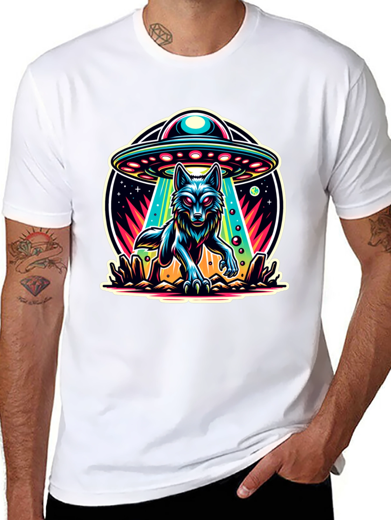 Wolf Abduction T-Shirt - Alien UFO Design