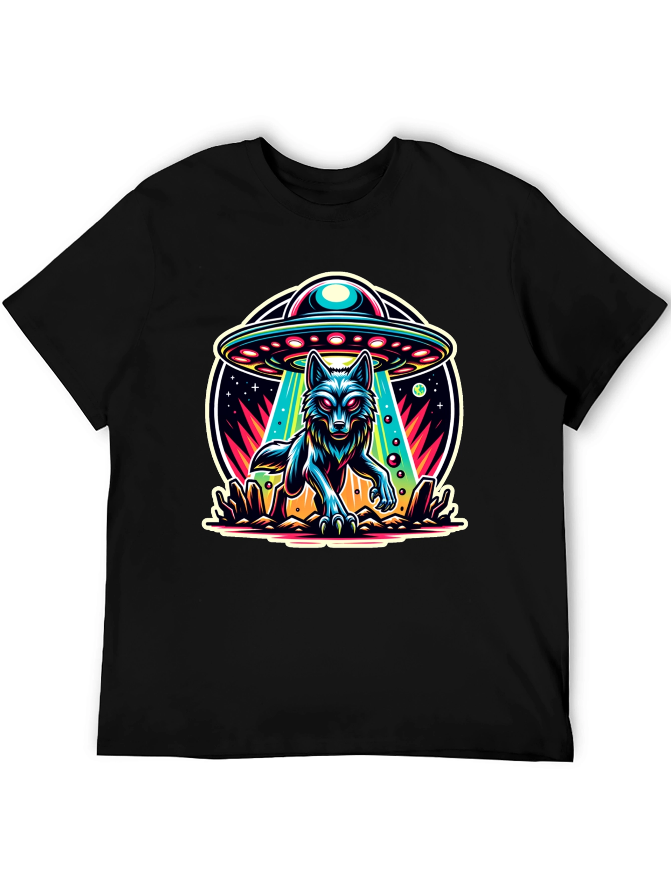 Wolf Abduction T-Shirt - Alien UFO Design
