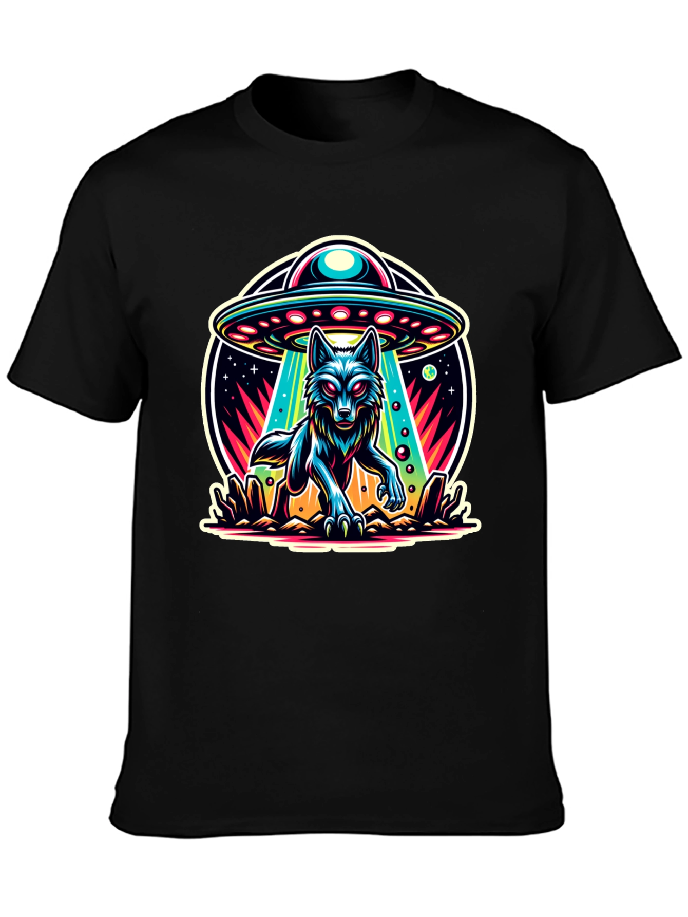 Wolf Abduction T-Shirt - Alien UFO Design
