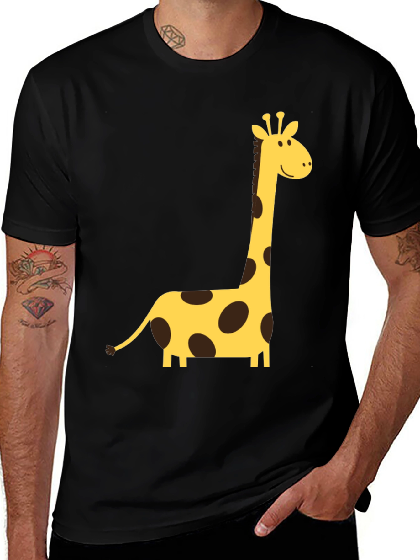 Giraffe Graphic Tee - Black Crew Neck T-Shirt