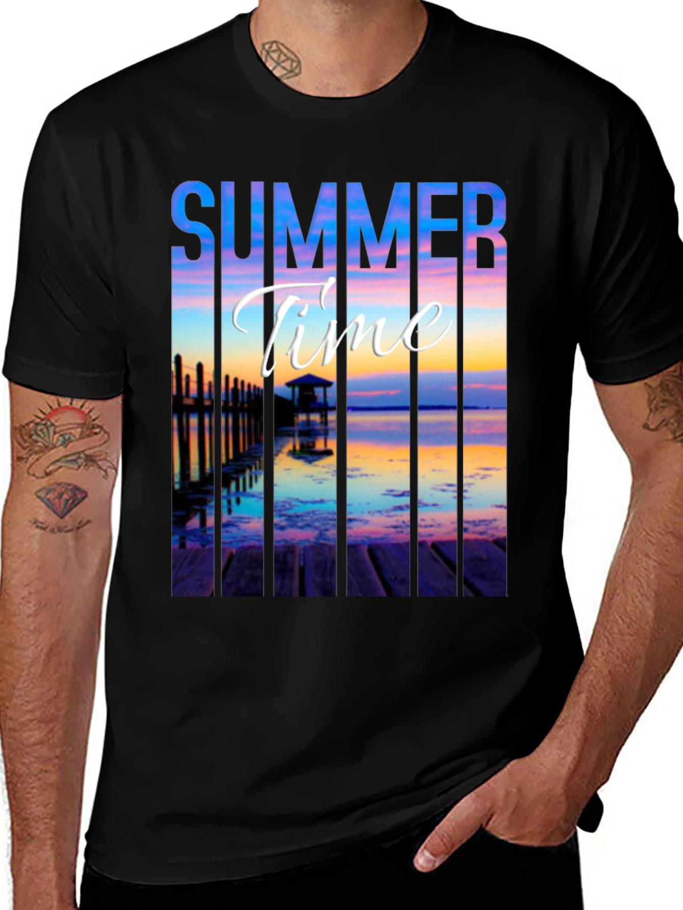 Summer Time Black Graphic T-Shirt