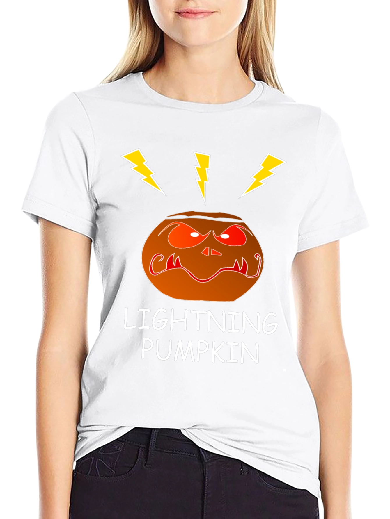 Lightning Pumpkin Graphic Tee - Spooky Halloween Shirt