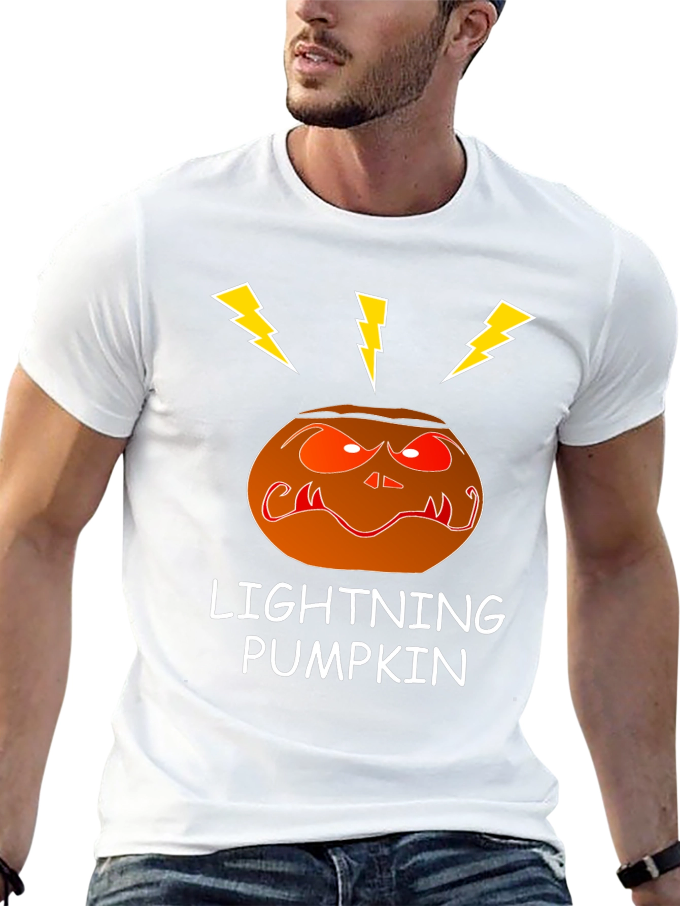 Lightning Pumpkin Graphic Tee - Spooky Halloween Shirt