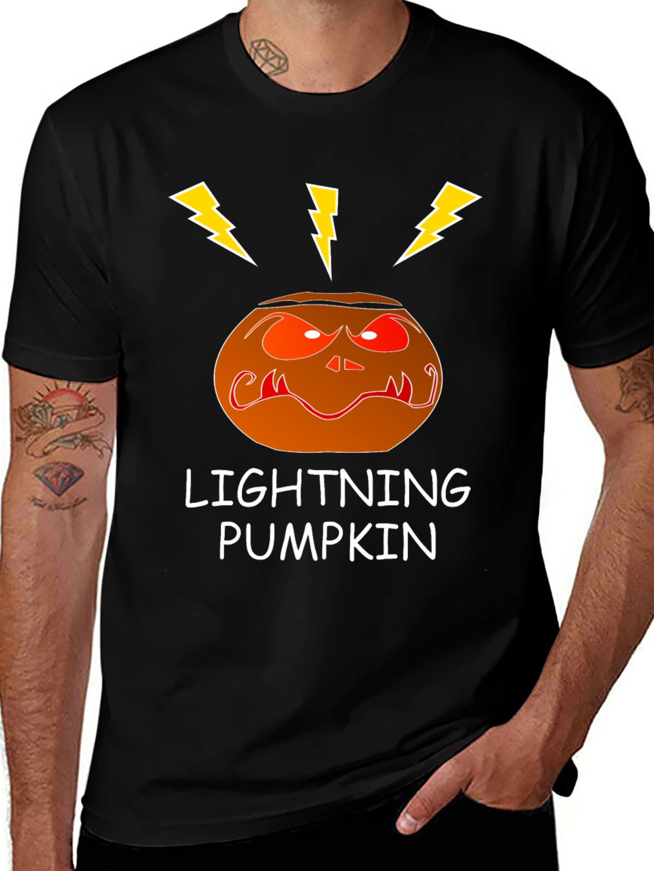Lightning Pumpkin Graphic Tee - Spooky Halloween Shirt