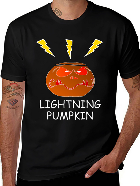 Lightning Pumpkin Graphic Tee - Spooky Halloween Shirt