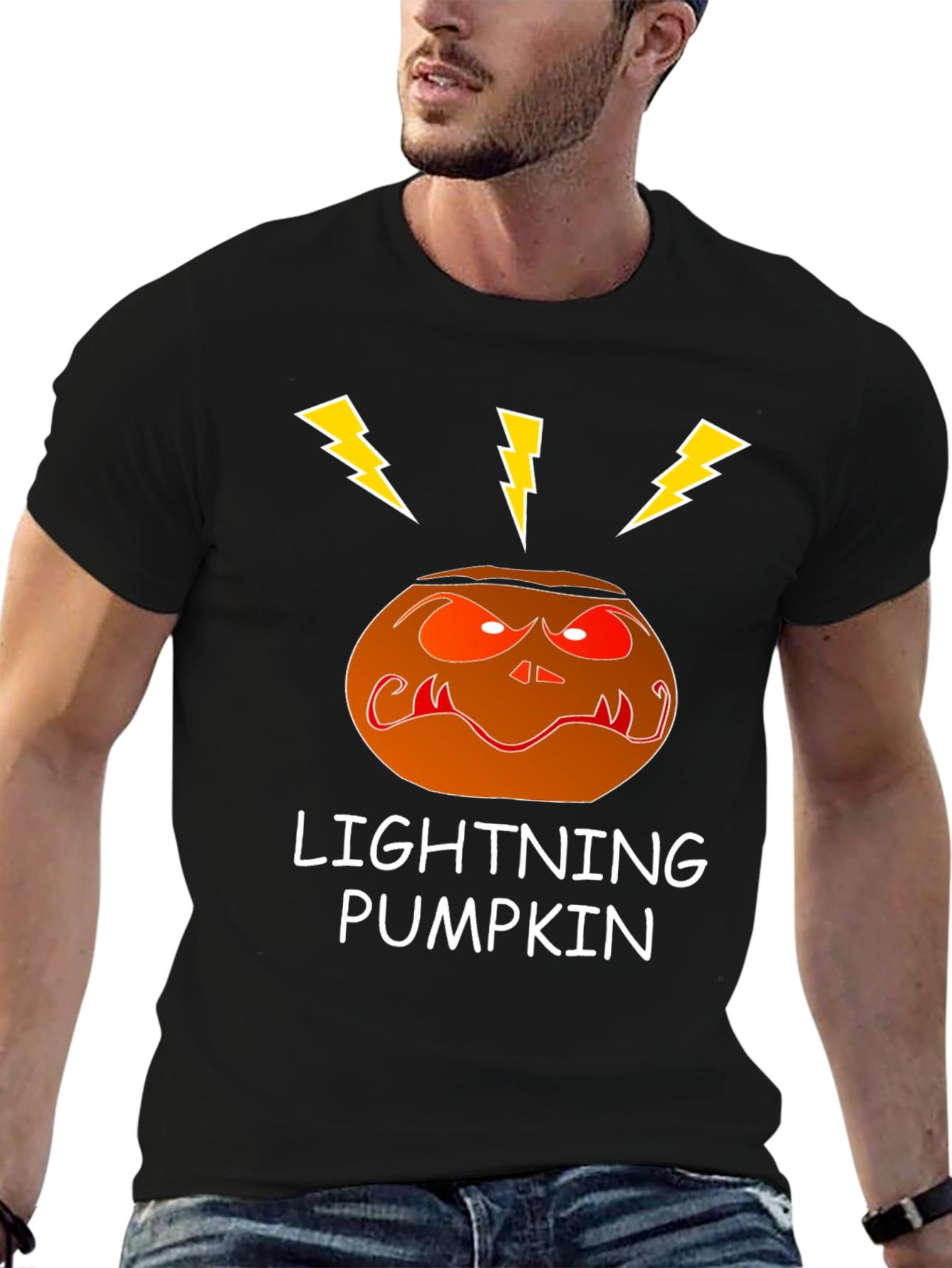 Lightning Pumpkin Graphic Tee - Spooky Halloween Shirt