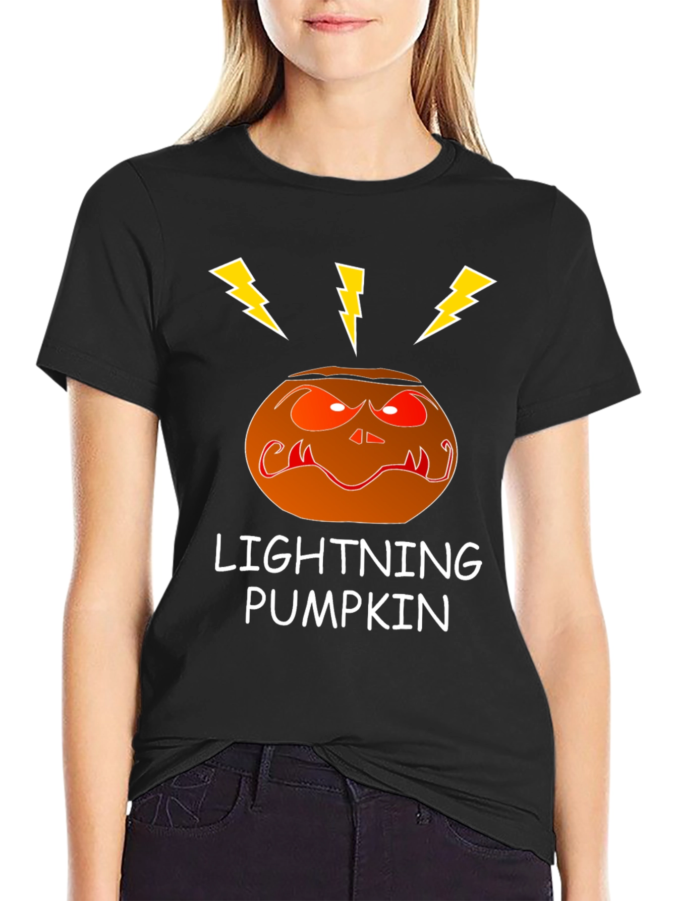 Lightning Pumpkin Graphic Tee - Spooky Halloween Shirt