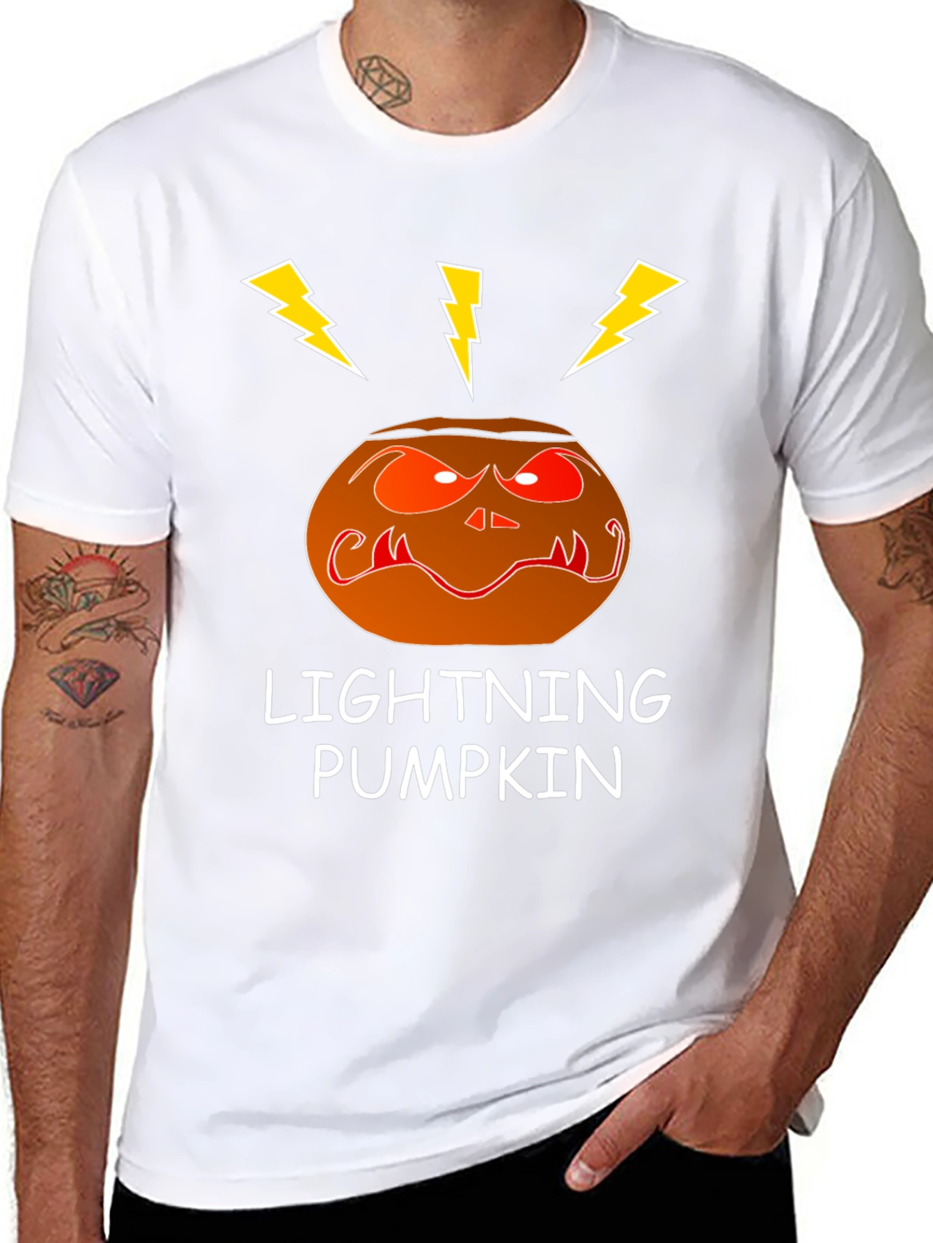 Lightning Pumpkin Graphic Tee - Spooky Halloween Shirt