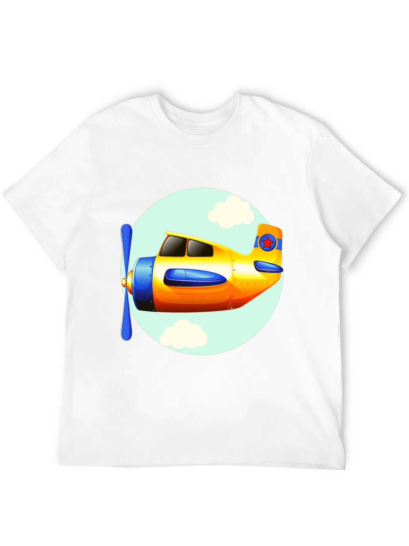 Cartoon Airplane Graphic Tee - Black Cotton T-Shirt