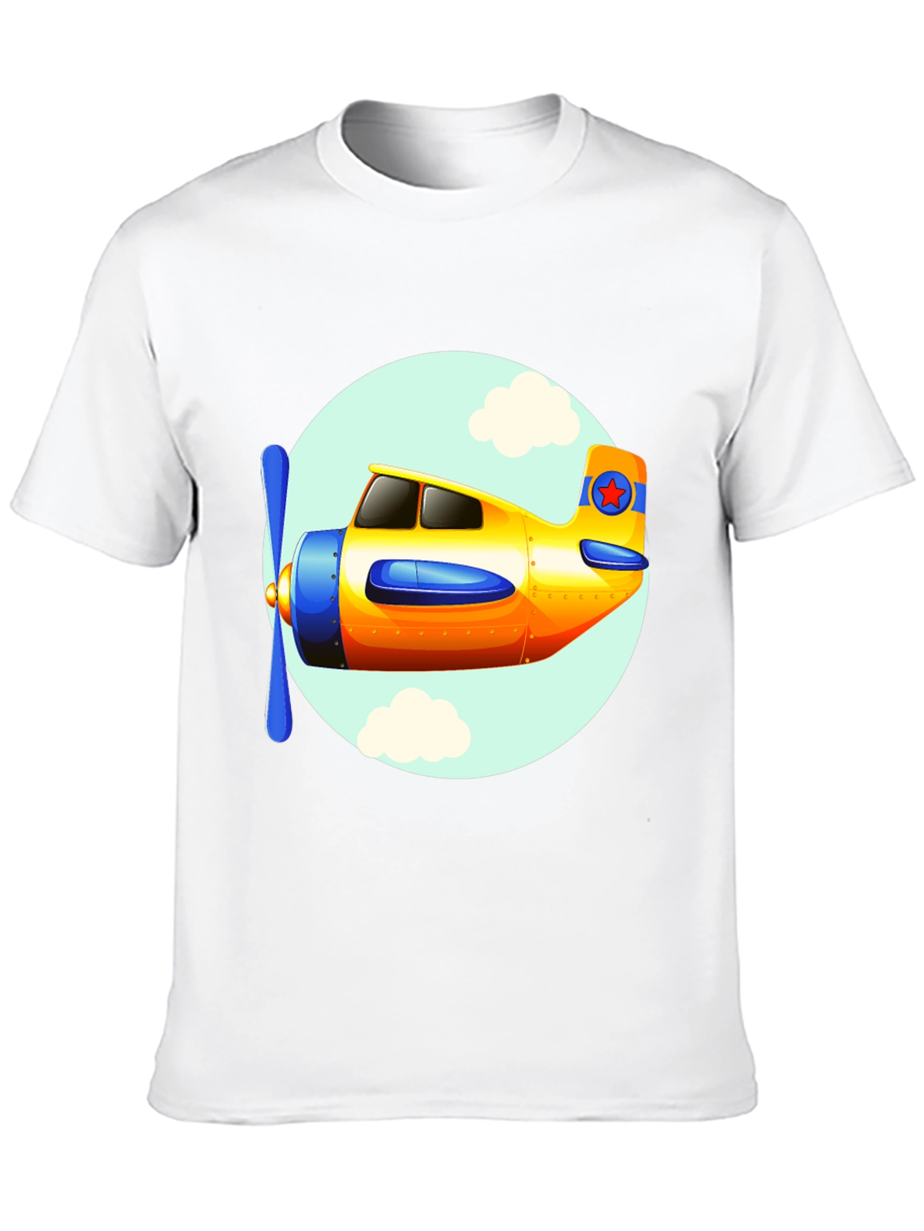 Cartoon Airplane Graphic Tee - Black Cotton T-Shirt