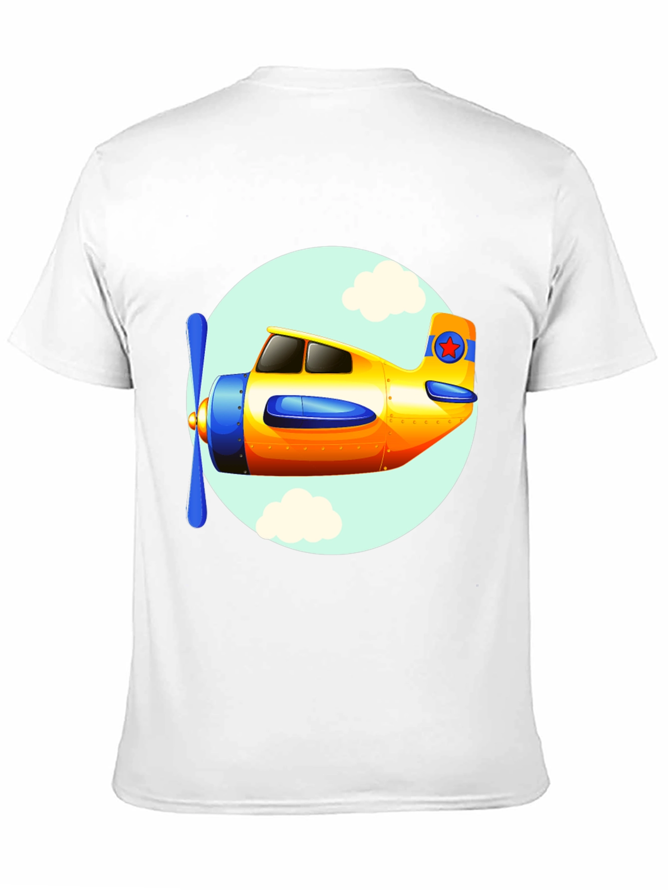 Cartoon Airplane Graphic Tee - Black Cotton T-Shirt