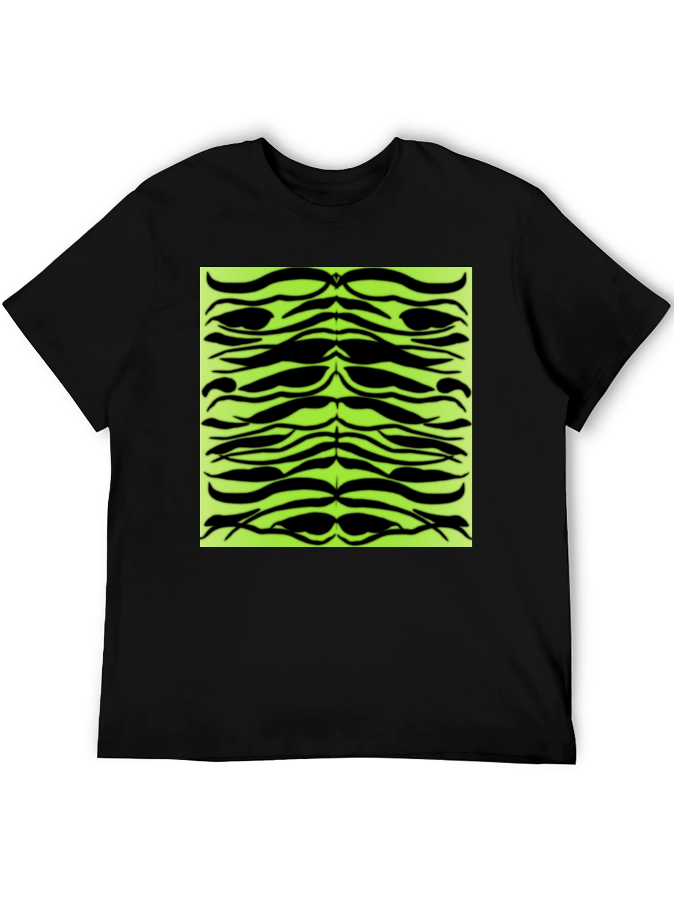 Trendy Black T-Shirt with Abstract Green Pattern