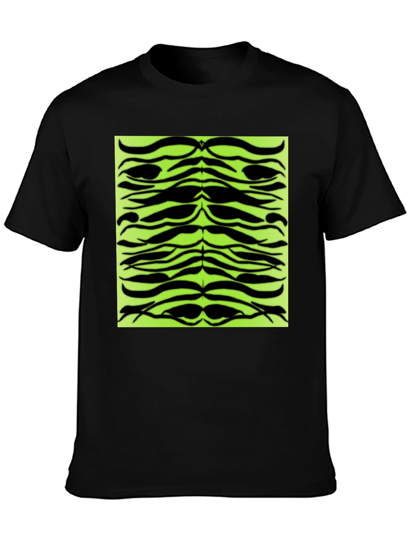 Trendy Black T-Shirt with Abstract Green Pattern