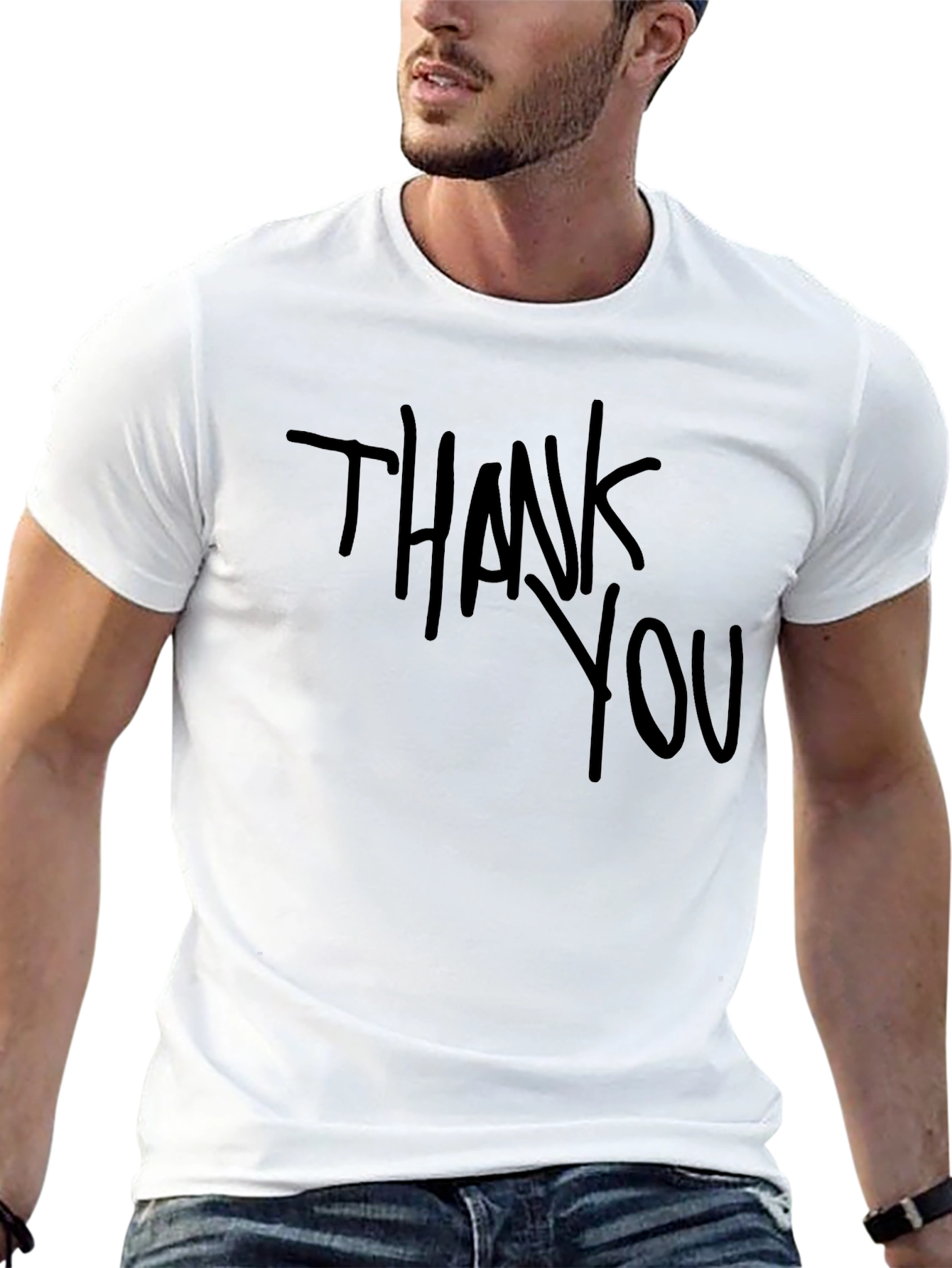 Thank You Graphic Print Mens Black T-Shirt