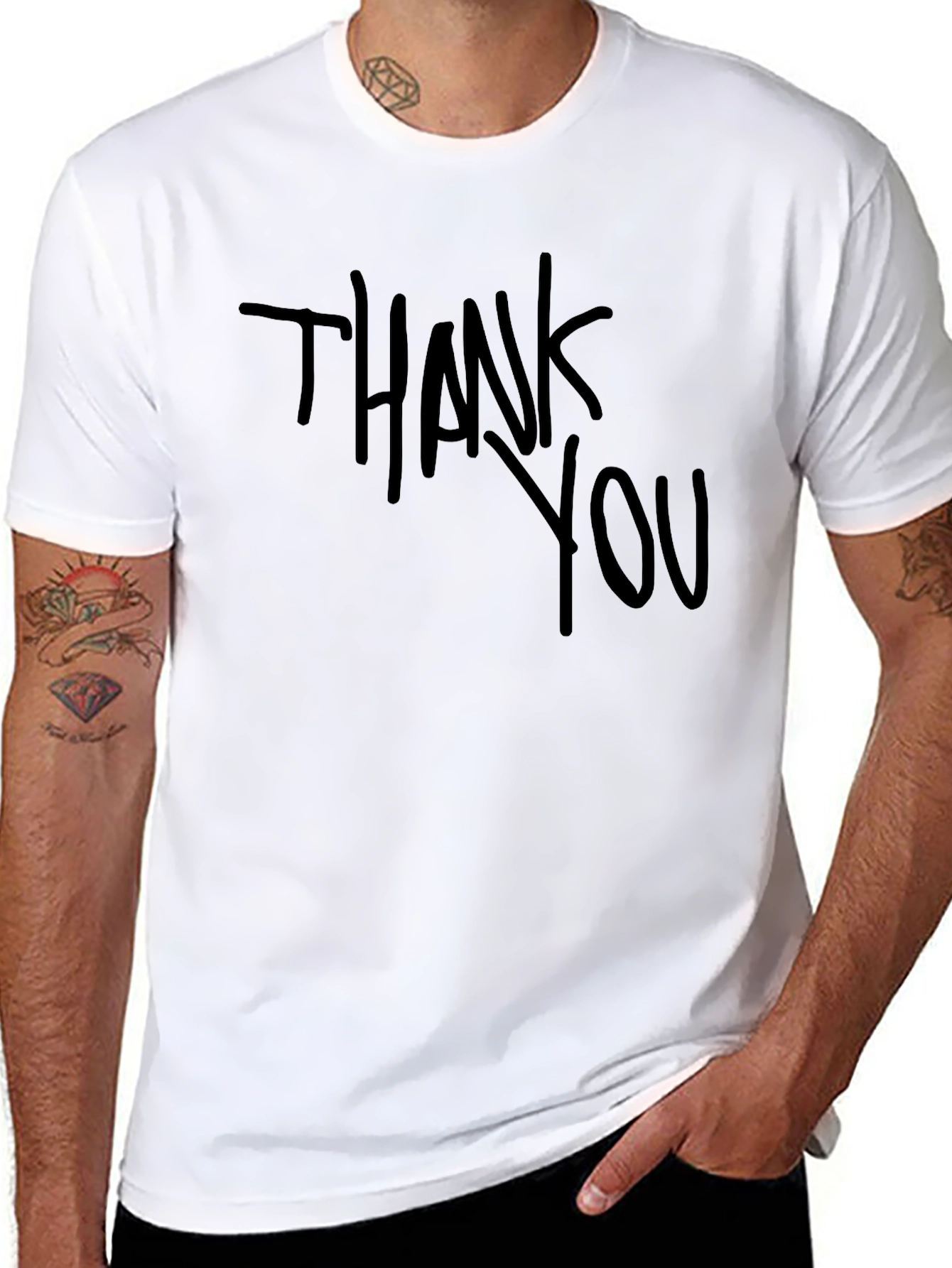 Thank You Graphic Print Mens Black T-Shirt