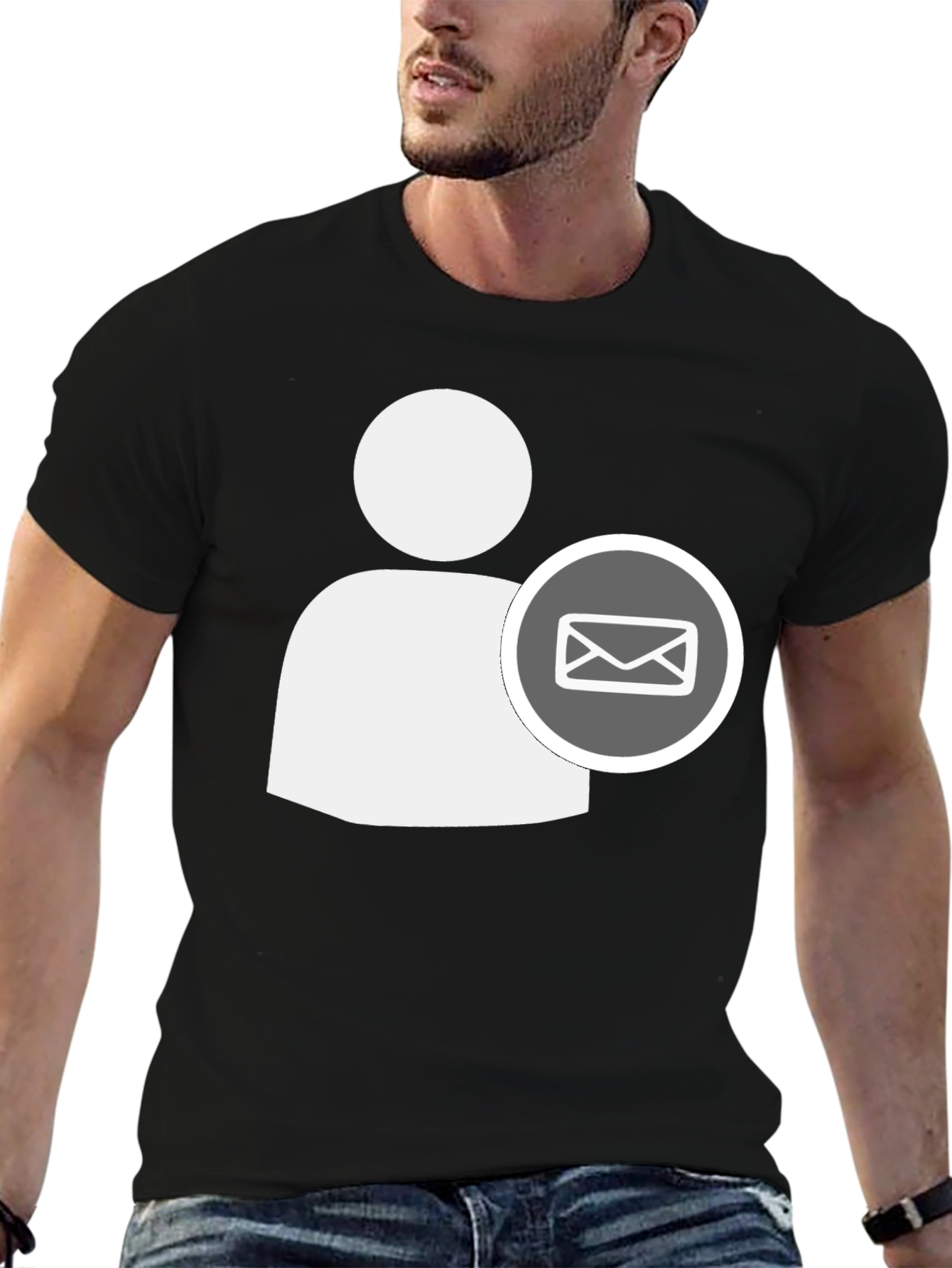Black T-Shirt with White Contact Email Icon
