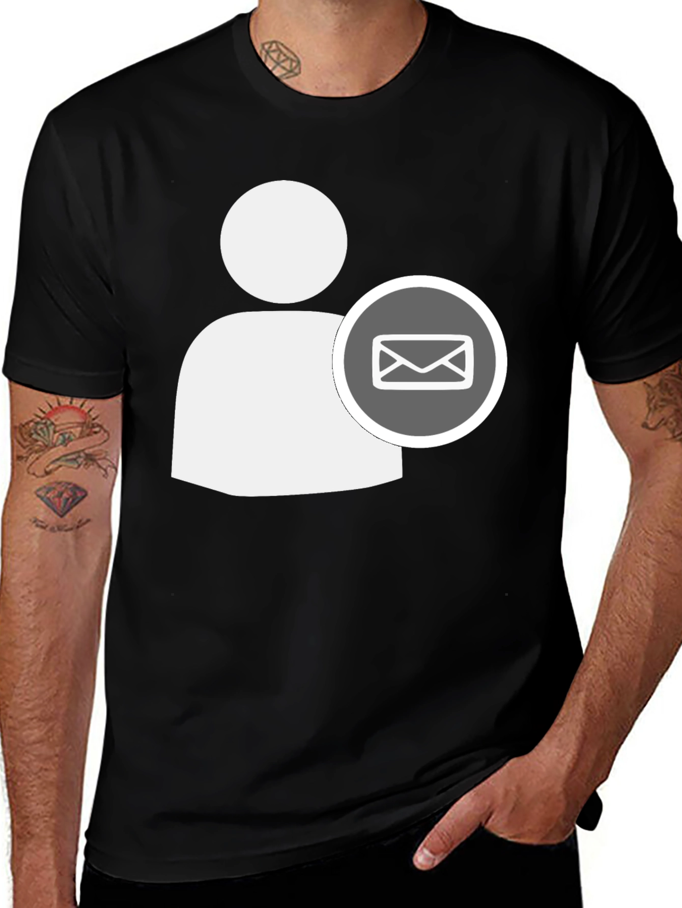 Black T-Shirt with White Contact Email Icon