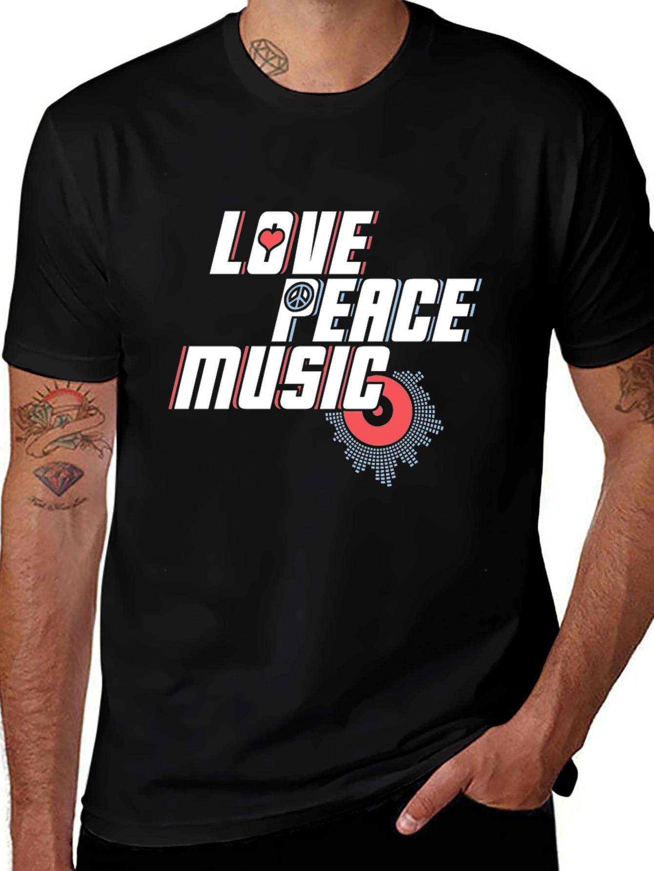 Love Peace Music Graphic Tee - Stylish Black T-Shirt