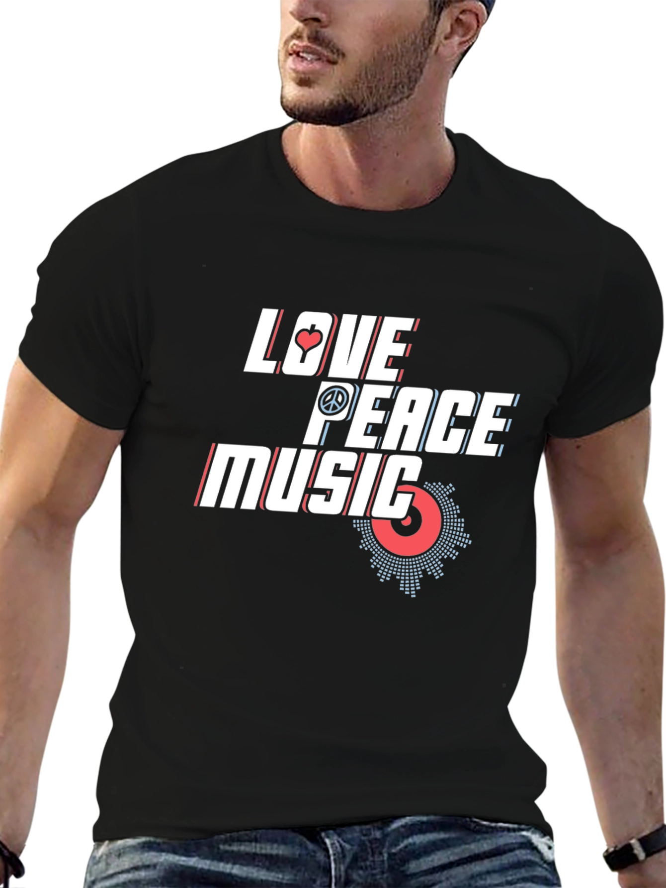 Love Peace Music Graphic Tee - Stylish Black T-Shirt