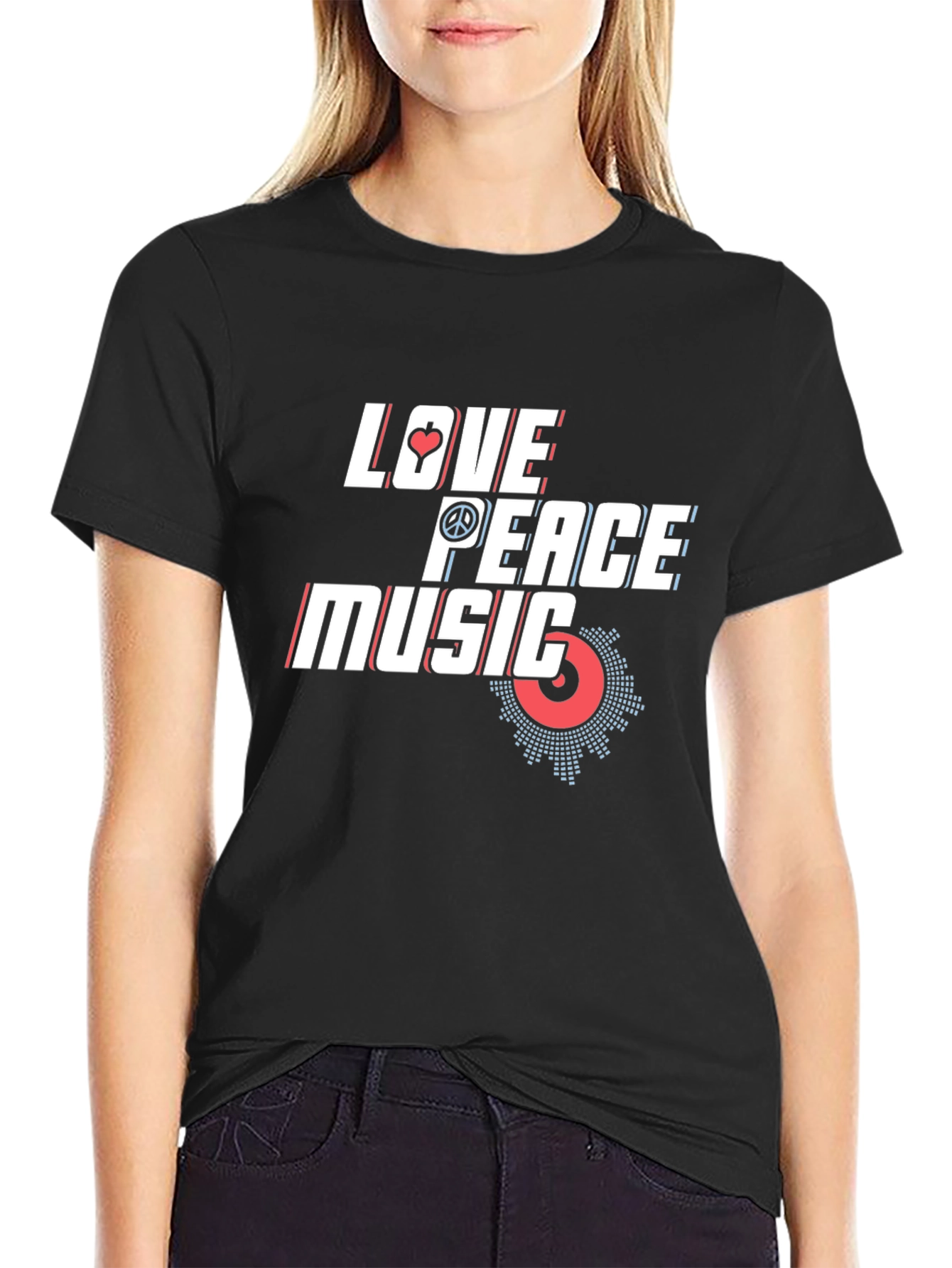 Love Peace Music Graphic Tee - Stylish Black T-Shirt