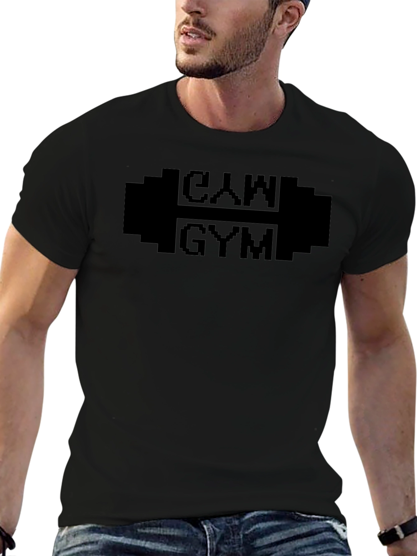 CAM Gym Black T-Shirt - Pixelated Weightlifting Design